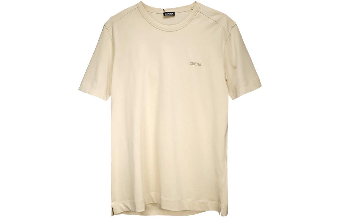 Order Zegna SS24 刺繡標誌淺米色短袖T恤。 UD360-A7D760-N03