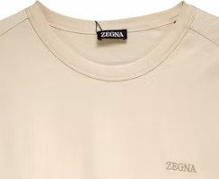 Shop Zegna SS24 刺繡標誌淺米色短袖T恤。 UD360-A7D760-N03