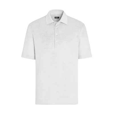 Zegna SS24 Fluorescent White Button-Up Short-Sleeve Polo Shirt. UD349-A7D770-N00