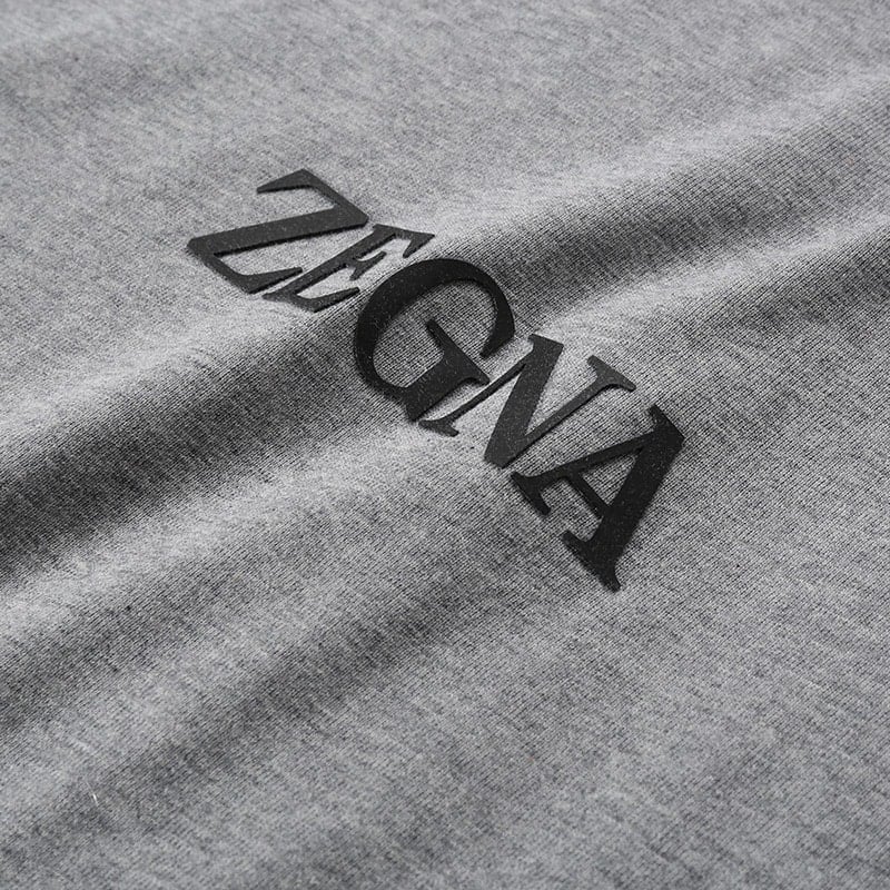 Shop Zegna SS24 灰色標誌圖案印花圓領T恤 UD364-A7D777-K95