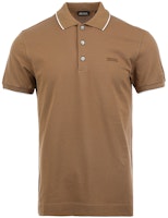 Zegna SS24 Light Brown Short Sleeve Polo Shirt with Logo Pattern. UD358-A7D746-N04 Zegna SS24 Light Brown Short Sleeve Polo Shirt with Logo Pattern. UD358-A7D746-N04