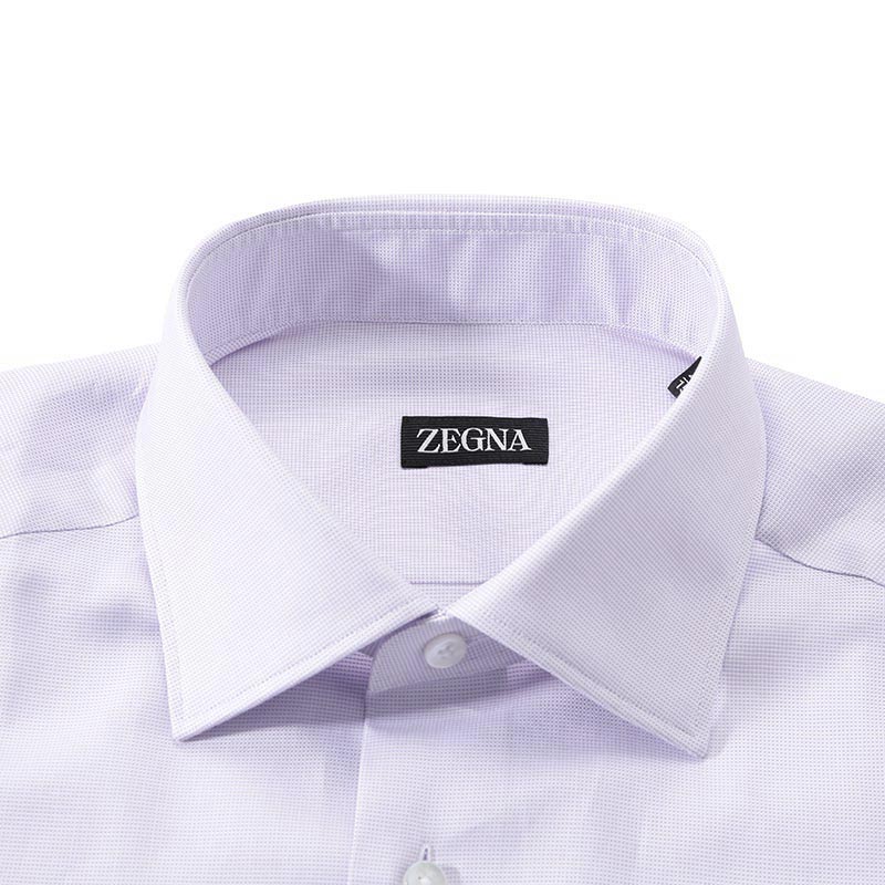 Shop Zegna SS24 淡紫色休閒長袖襯衫 單排扣 經典設計 70162-3A79MS-0JI