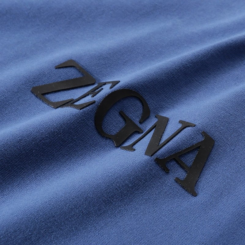 Shop Zegna SS24 藍色Logo印花短袖圓領T恤。 UD364-A7D777-A07