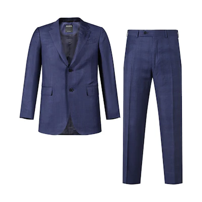 Zegna SS24 Navy Blue Checkered Single-Breasted Suit Set. 72202-5A7221-225
