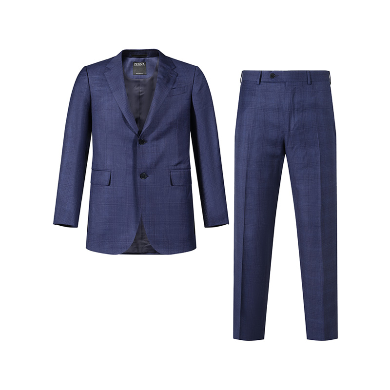 Order Zegna SS24 海軍藍格紋單排扣西裝套裝。 72202-5A7221-225