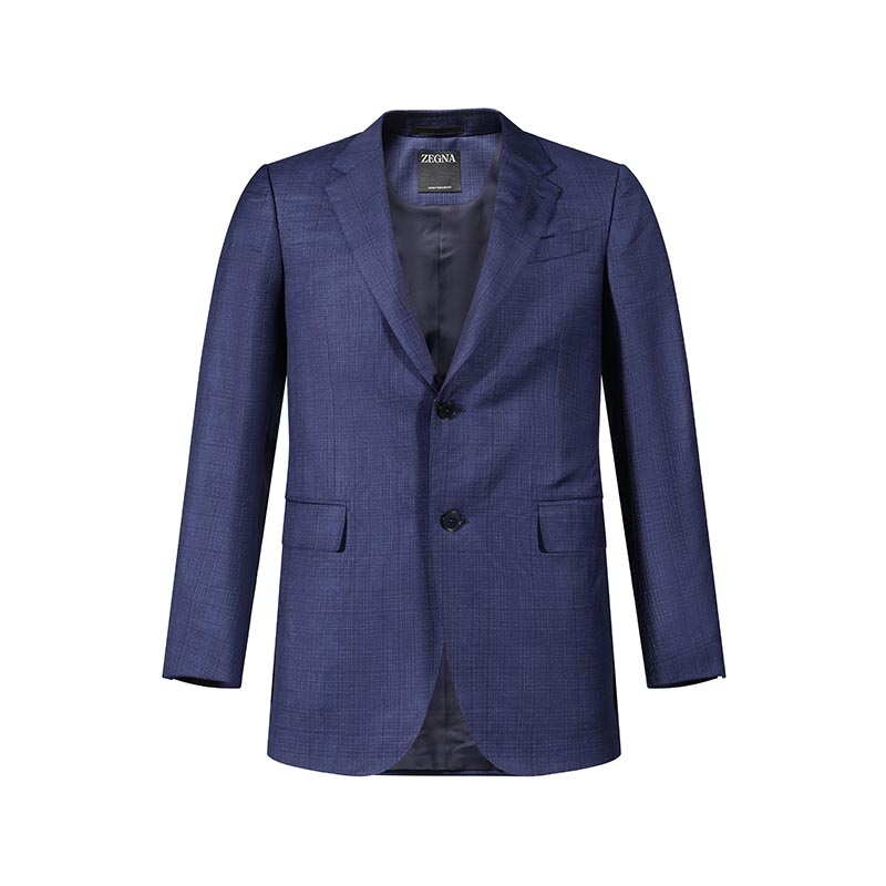 Lookbook Zegna SS24 海軍藍格紋單排扣西裝套裝。 72202-5A7221-225