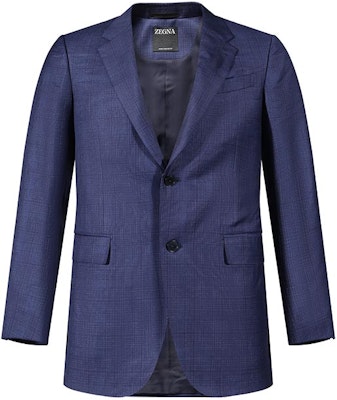 Zegna SS24 海軍藍格紋單排扣西裝套裝。 72202-5A7221-225 Lookbook Zegna SS24 海軍藍格紋單排扣西裝套裝。 72202-5A7221-225