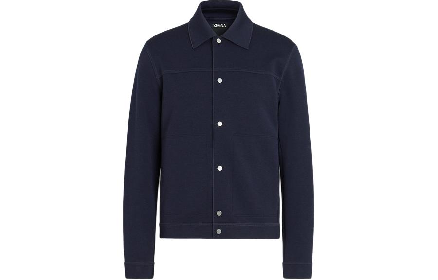 Zegna SS24  Navy Blue Collared Button-Up Long-Sleeve Jacket. UD564A7-DCT860-B09