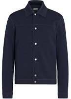 Zegna SS24 Navy Blue Collared Button-Up Long-Sleeve Jacket. UD564A7-DCT860-B09 Zegna SS24 Navy Blue Collared Button-Up Long-Sleeve Jacket. UD564A7-DCT860-B09