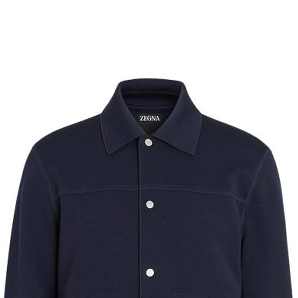 Purchase Zegna SS24 Jaket Lengan Panjang Butang Biru Navy Berkolar. UD564A7-DCT860-B09