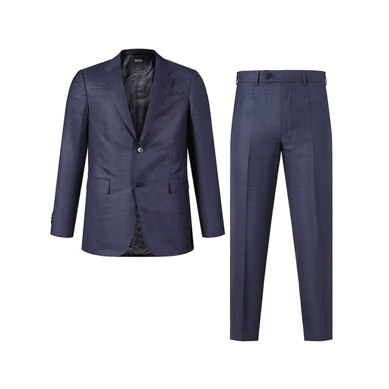 Zegna SS24  Navy Plaid Single-Breasted Pleated Suit Set. 71650-1A7221-225
