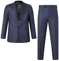 Order Zegna SS24 Navy Plaid Single-Breasted Pleated Suit Set. 71650-1A7221-225
