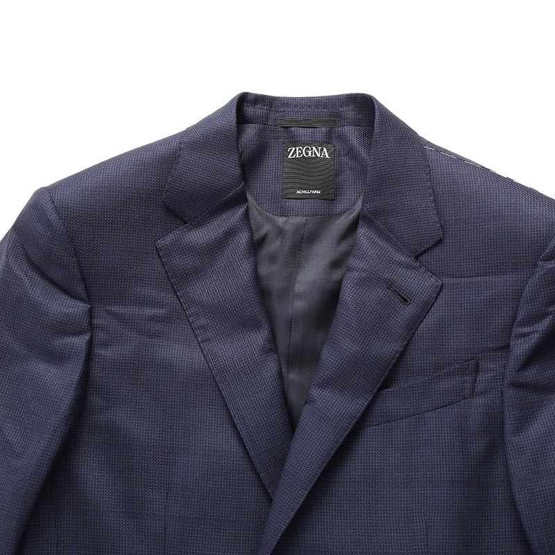 Cheap Zegna SS24 Traje Azul Marino Cuadros Solapa Simple con Pantalones Plisados. 71650-1A7221-225