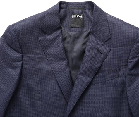 Zegna SS24 Traje Azul Marino Cuadros Solapa Simple con Pantalones Plisados. 71650-1A7221-225 Cheap Zegna SS24 Traje Azul Marino Cuadros Solapa Simple con Pantalones Plisados. 71650-1A7221-225