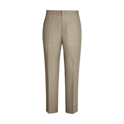 Zegna SS24 Olive Green Solid Color Casual Pants with Zipper Pocket. UDI18A7-TZ32-V03