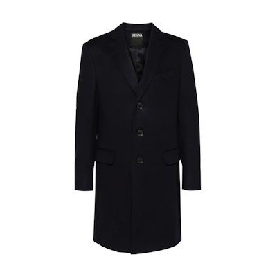 Zegna SS24 Oxford Blue Slim-Fit Single-Breasted Mid-Length Coat. 89870-6A84GJ