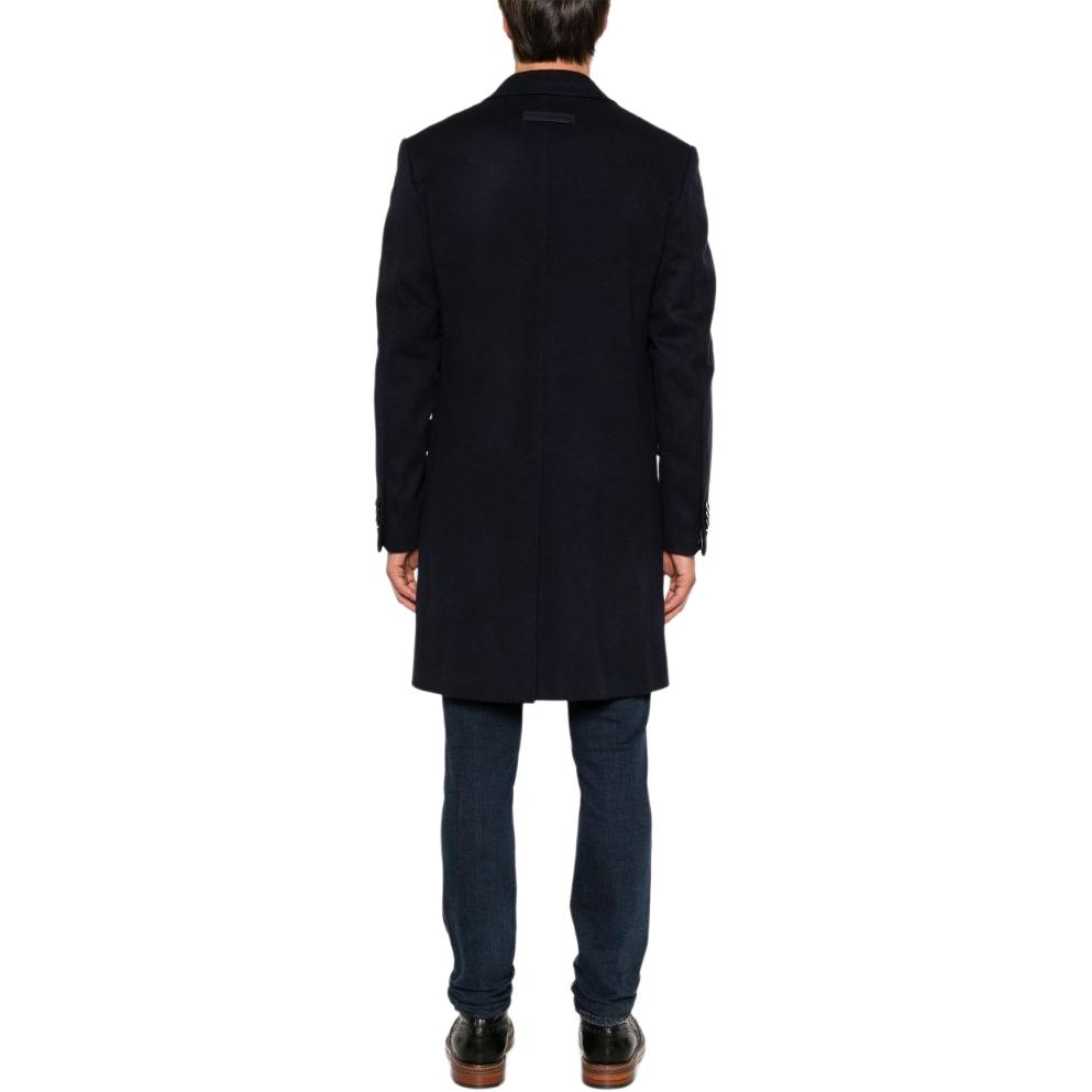 Shop Zegna SS24 牛津藍修身單排扣中長版大衣 89870-6A84GJ