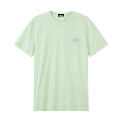 Zegna SS24 Pastel Green Embroidered Logo Crewneck T-Shirt. UD360A-7D760-V02