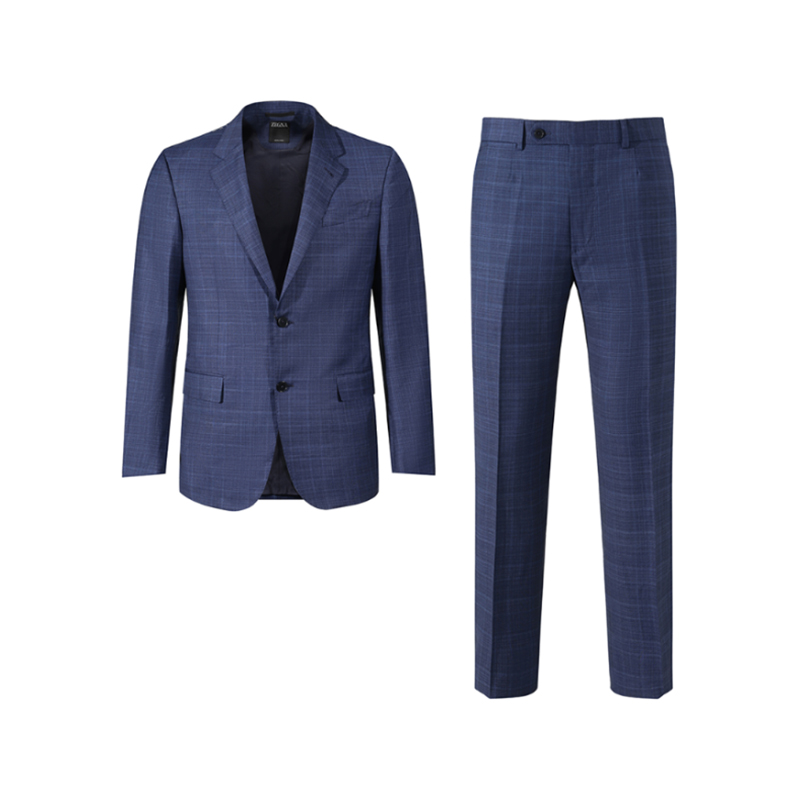 Zegna SS24  Plaid Single-Breasted Pleated Back Slit Suit - Dark Blue 72204-9A7221-225