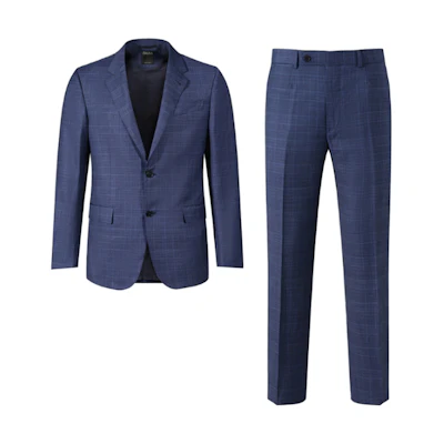 Zegna SS24 Plaid Single-Breasted Pleated Back Slit Suit - Dark Blue 72204-9A7221-225