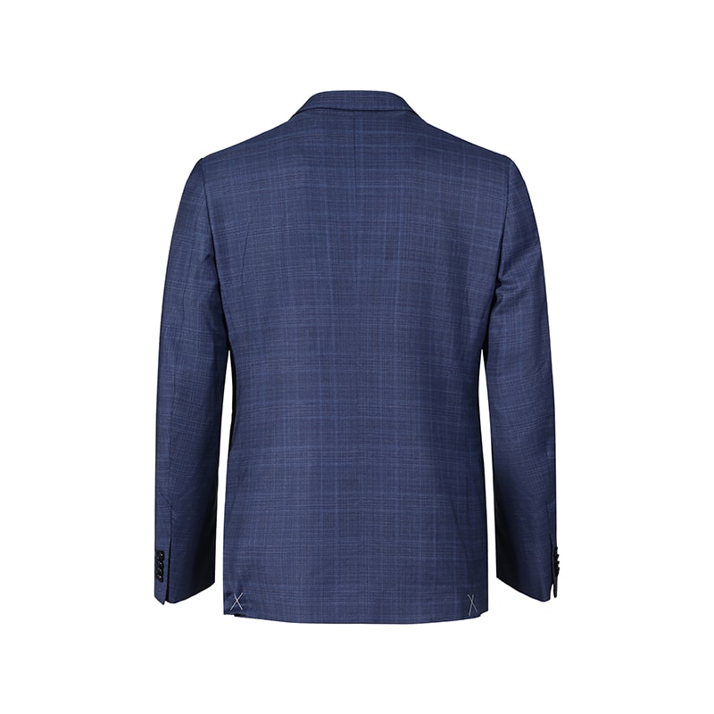 Shop Zegna SS24 深藍色格紋單排扣後開衩西裝 72204-9A7221-225