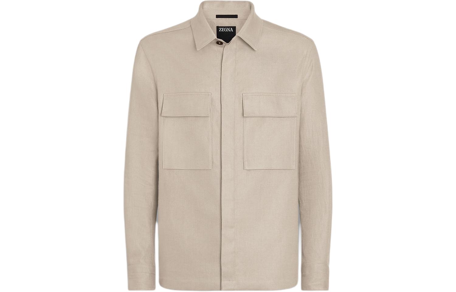 Zegna SS24  Plain Long Sleeve Button-Up Shirt Light Beige UDV60A7-SOT10-N03