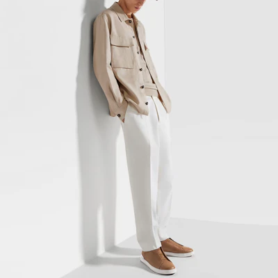 Zegna SS24 Plain Long Sleeve Button-Up Shirt Light Beige UDV60A7-SOT10-N03 Purchase Zegna SS24 Plain Long Sleeve Button-Up Shirt Light Beige UDV60A7-SOT10-N03