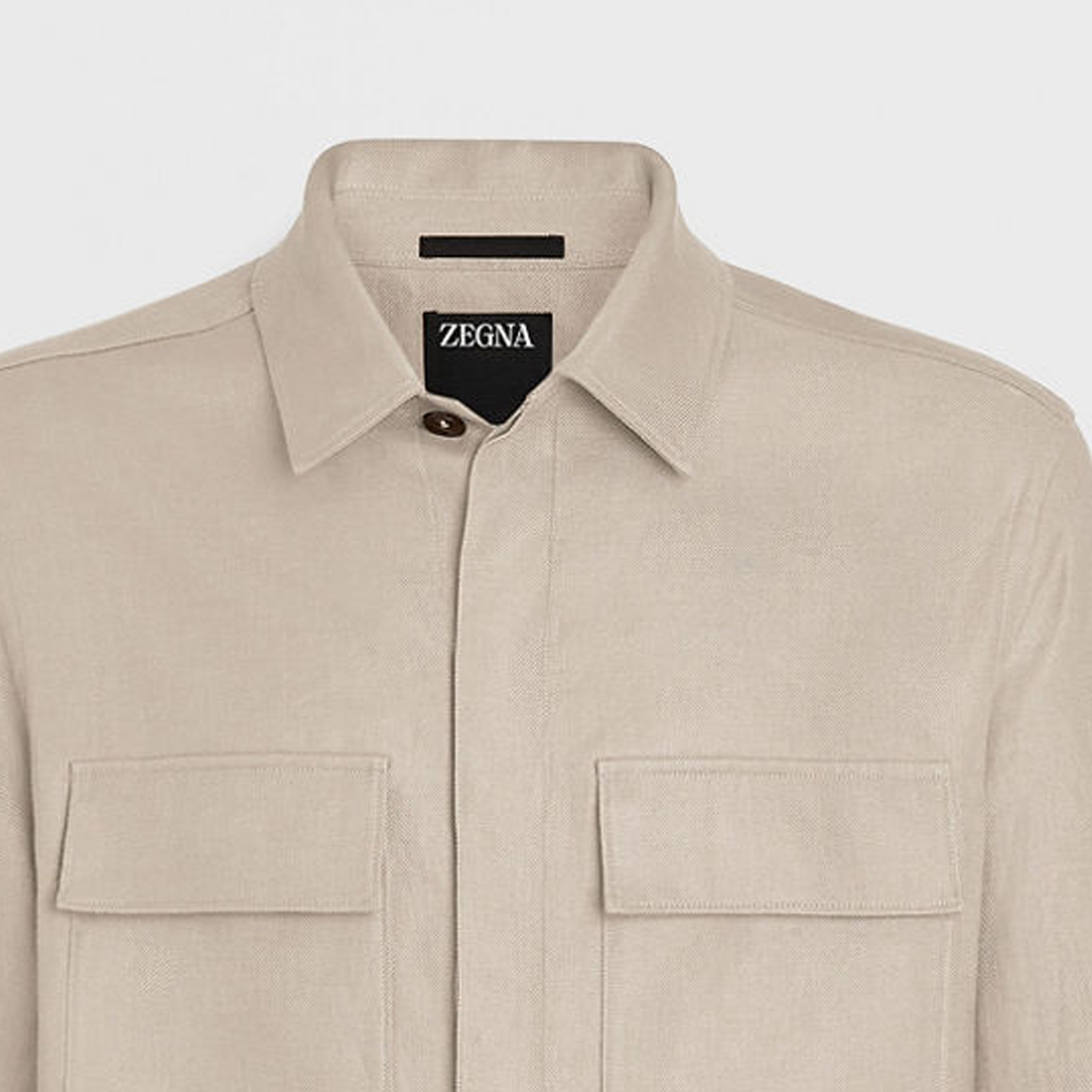 Details for Zegna SS24  Plain Long Sleeve Button-Up Shirt Light Beige UDV60A7-SOT10-N03