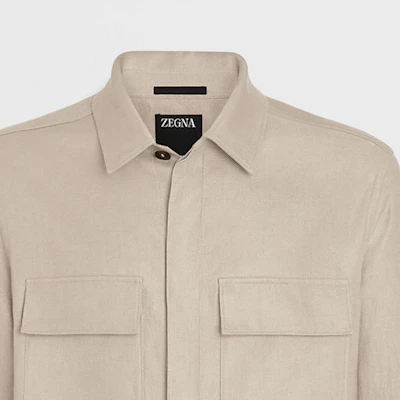 Zegna SS24 Plain Long Sleeve Button-Up Shirt Light Beige UDV60A7-SOT10-N03 Details for Zegna SS24 Plain Long Sleeve Button-Up Shirt Light Beige UDV60A7-SOT10-N03