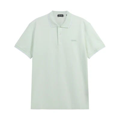 Zegna SS24 Slim Fit Light Green Polo Shirt with Embroidered Logo. UD358A-7D746-V02
