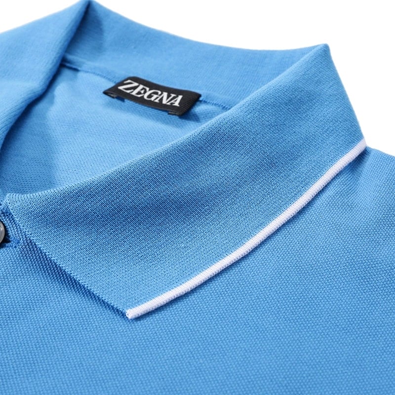 Shop Zegna SS24 修身版刺繡Logo Polo衫 明亮藍色 UD358-A7D746-A05