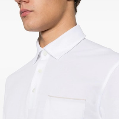 Zegna SS24修身款白色開叉細節Polo衫 UD392-A7D752-N00 Sizing Zegna SS24修身款白色開叉細節Polo衫 UD392-A7D752-N00