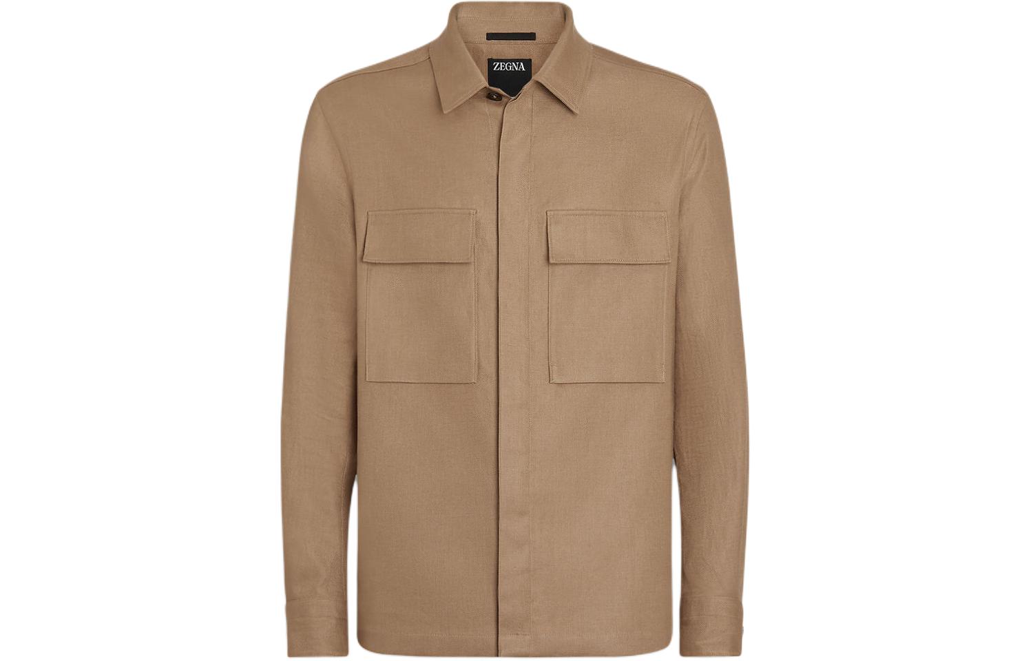 Zegna SS24  Solid Beige Long Sleeve Button-Up Shirt. UDV60A7-SOT10-N04