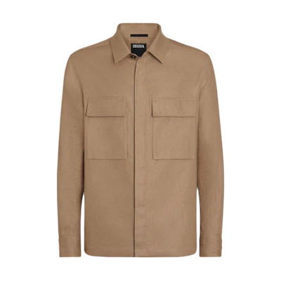 Zegna SS24 Solid Beige Long Sleeve Button-Up Shirt. UDV60A7-SOT10-N04