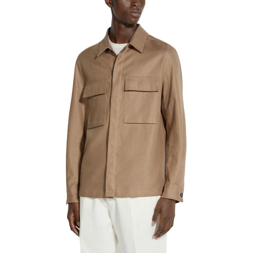 Lookbook ゼニア SS24 ソリッドベージュ 長袖 ボタンアップシャツ UDV60A7-SOT10-N04