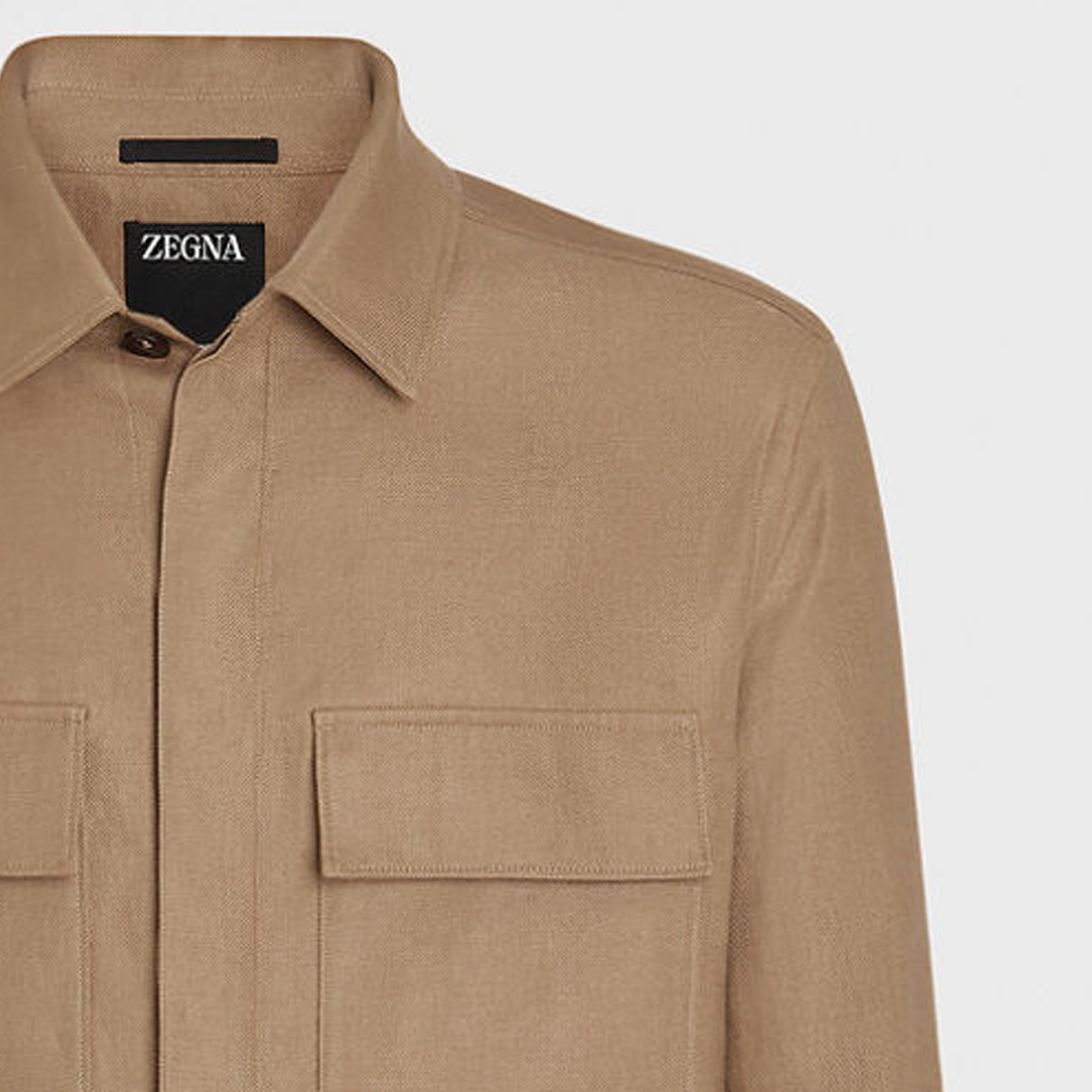 Sizing ゼニア SS24 ソリッドベージュ 長袖 ボタンアップシャツ UDV60A7-SOT10-N04