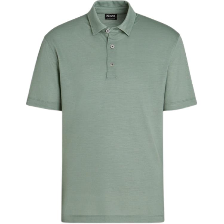 Order Zegna SS24 灰綠色純色短袖休閒紐扣翻領上衣 UD345A7-DCT724-V04