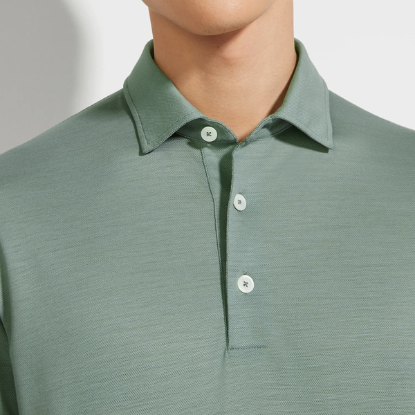 Purchase Zegna SS24 灰綠色純色短袖休閒紐扣翻領上衣 UD345A7-DCT724-V04