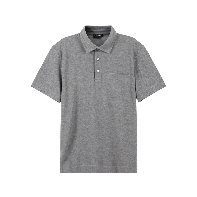 Zegna SS24  Solid Button-Up Short Sleeve Polo Shirt in Light Gray UD392-A7D752-K95