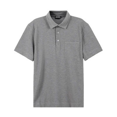 Zegna SS24 Solid Button-Up Short Sleeve Polo Shirt in Light Gray UD392-A7D752-K95
