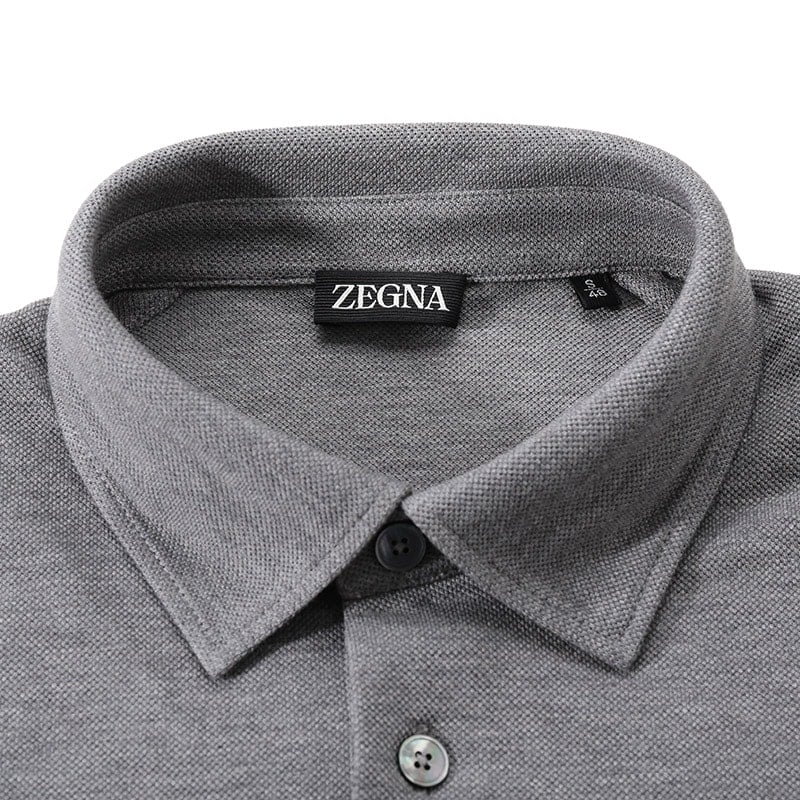 Shop Zegna SS24  Solid Button-Up Short Sleeve Polo Shirt in Light Gray UD392-A7D752-K95