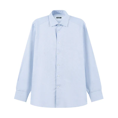 Zegna SS24 Solid Color Long Sleeve Button-Up Shirt - Blue 70162-2A79MS-0JI