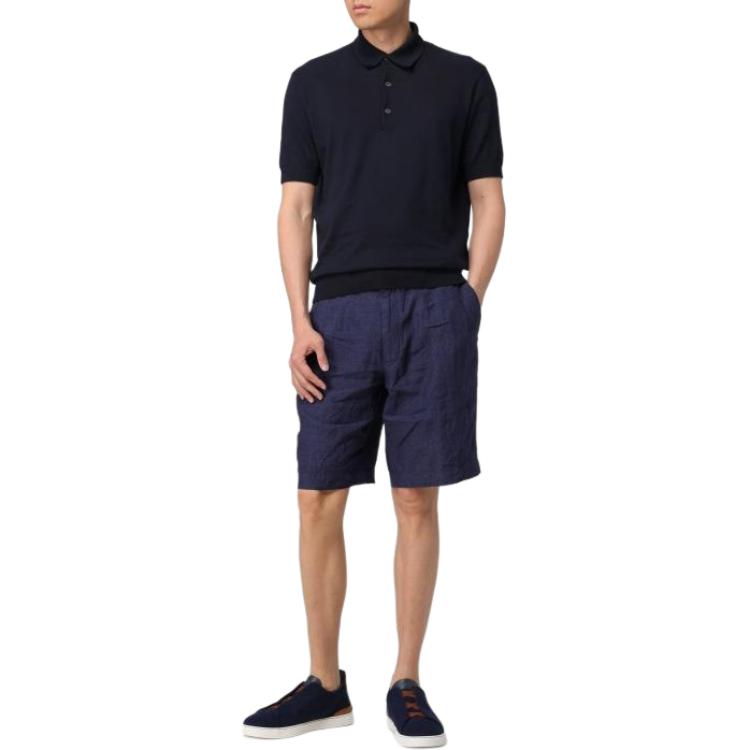 Purchase Zegna SS24 深藍色實色拉鍊口袋休閒短褲 UDI32A-7TB05-B09