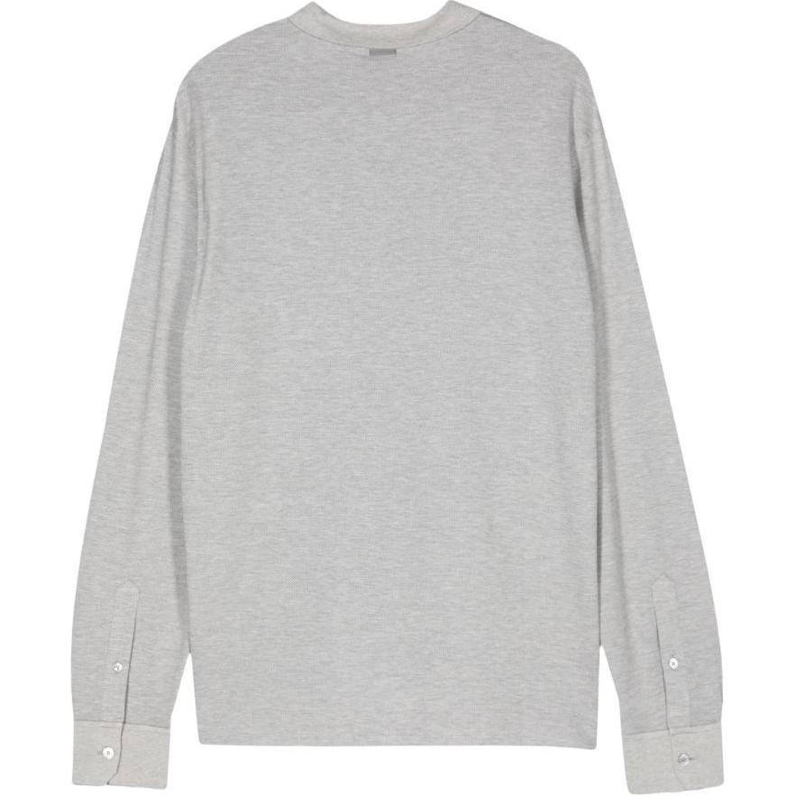 Lookbook Zegna SS24灰色側開衩長袖針織襯衫POLO衫。 UE381-A8E748