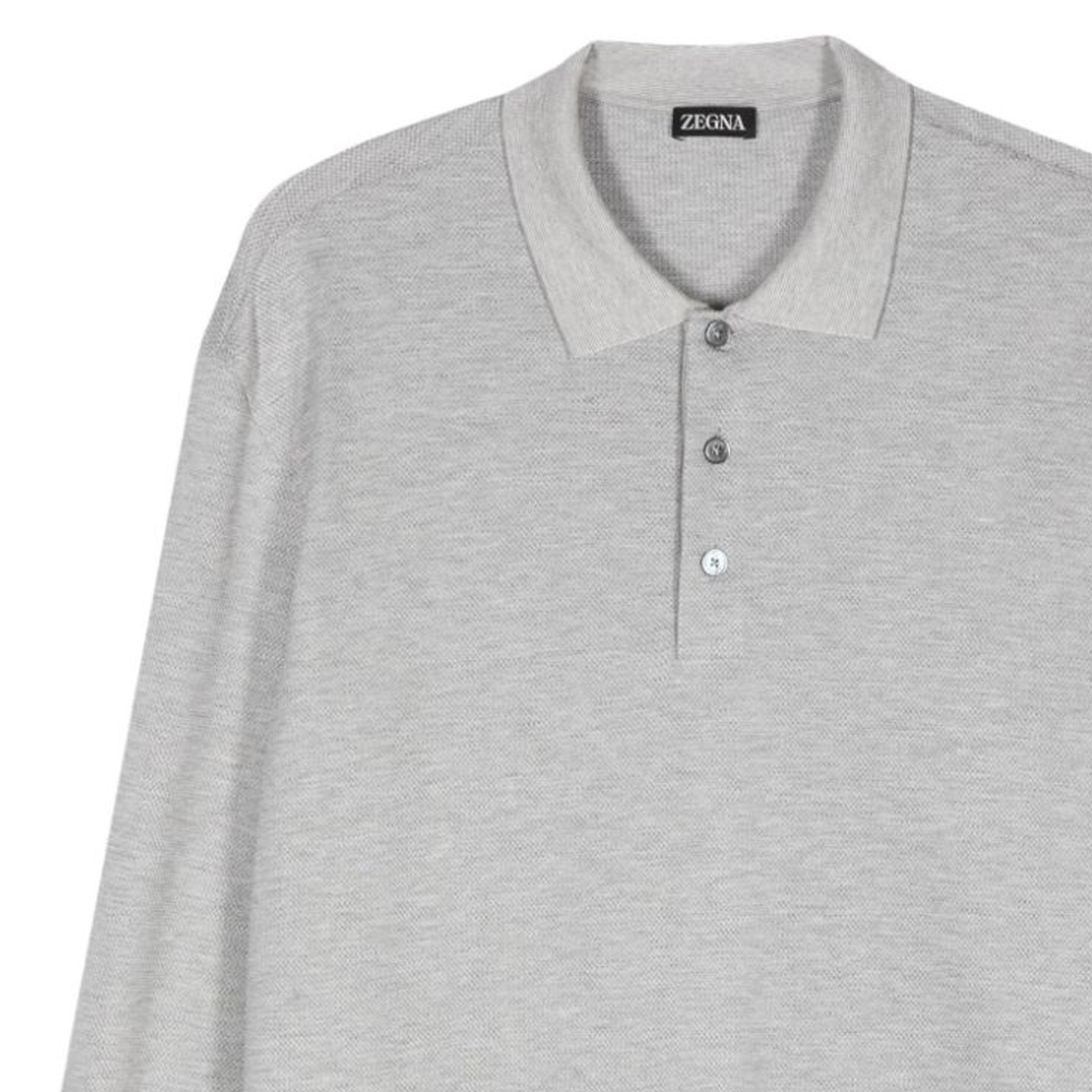 Shop Zegna SS24灰色側開衩長袖針織襯衫POLO衫。 UE381-A8E748