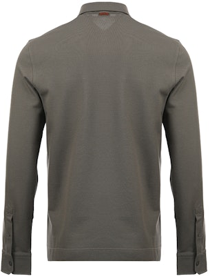 Zegna SS24 條紋細節與胸袋設計長袖純色 Polo 衫 UD392A7D757B09 10