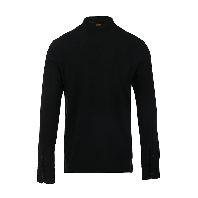 Cheap Zegna SS24 條紋細節與胸袋設計長袖純色 Polo 衫 UD392A7D757B09