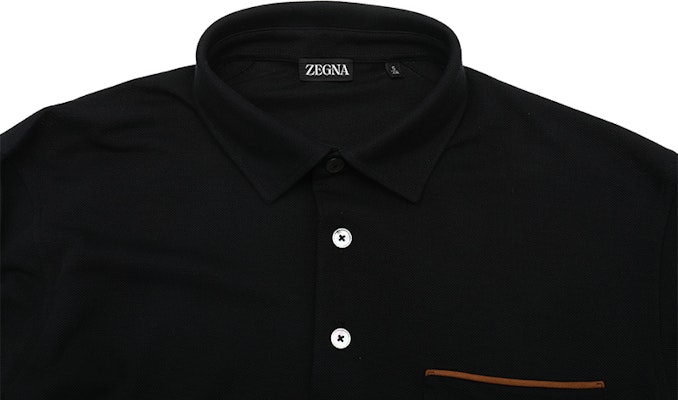 Zegna SS24 條紋細節與胸袋設計長袖純色 Polo 衫 UD392A7D757B09 2