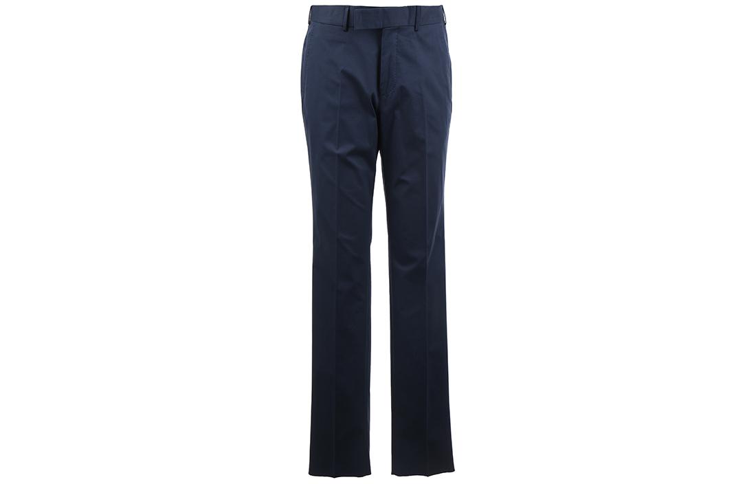 Order Zegna SS24 深藍色純色壓褶拉鍊休閒長褲 715F0-5A777T-B12