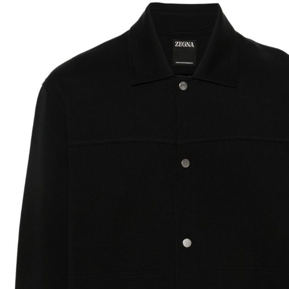 Sizing Zegna SS24 Chaqueta Negra Casual de Manga Larga con Botón Simple. UD564-A7DCT8-K09